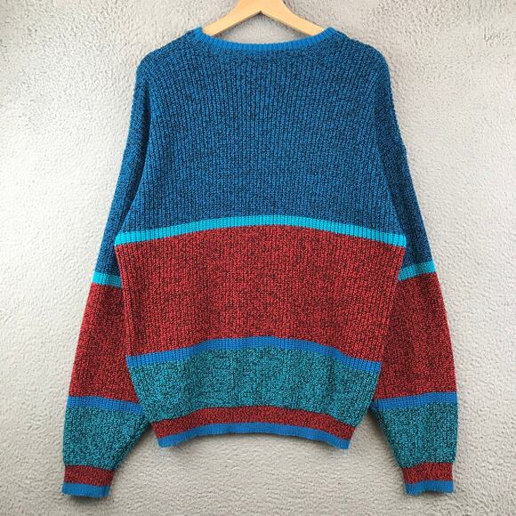 Vintage 90's BRITTANIA Blue Red Striped Knitted Sweater Size L - Picture 2 of 8